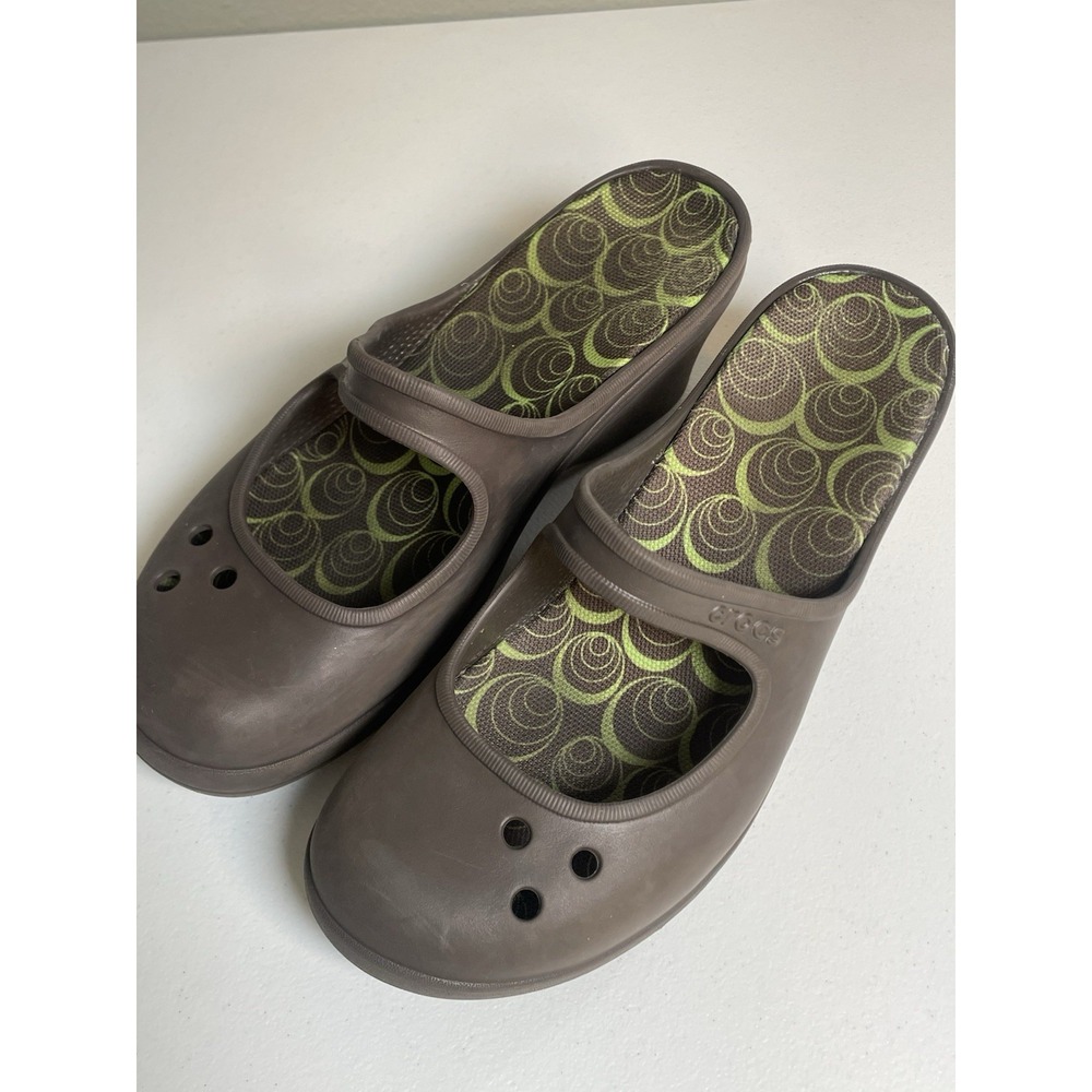 Crocs Mary Jane‎ Frances Wedge Clog 10 Women's Brown Dressy Comfort Casual Heel